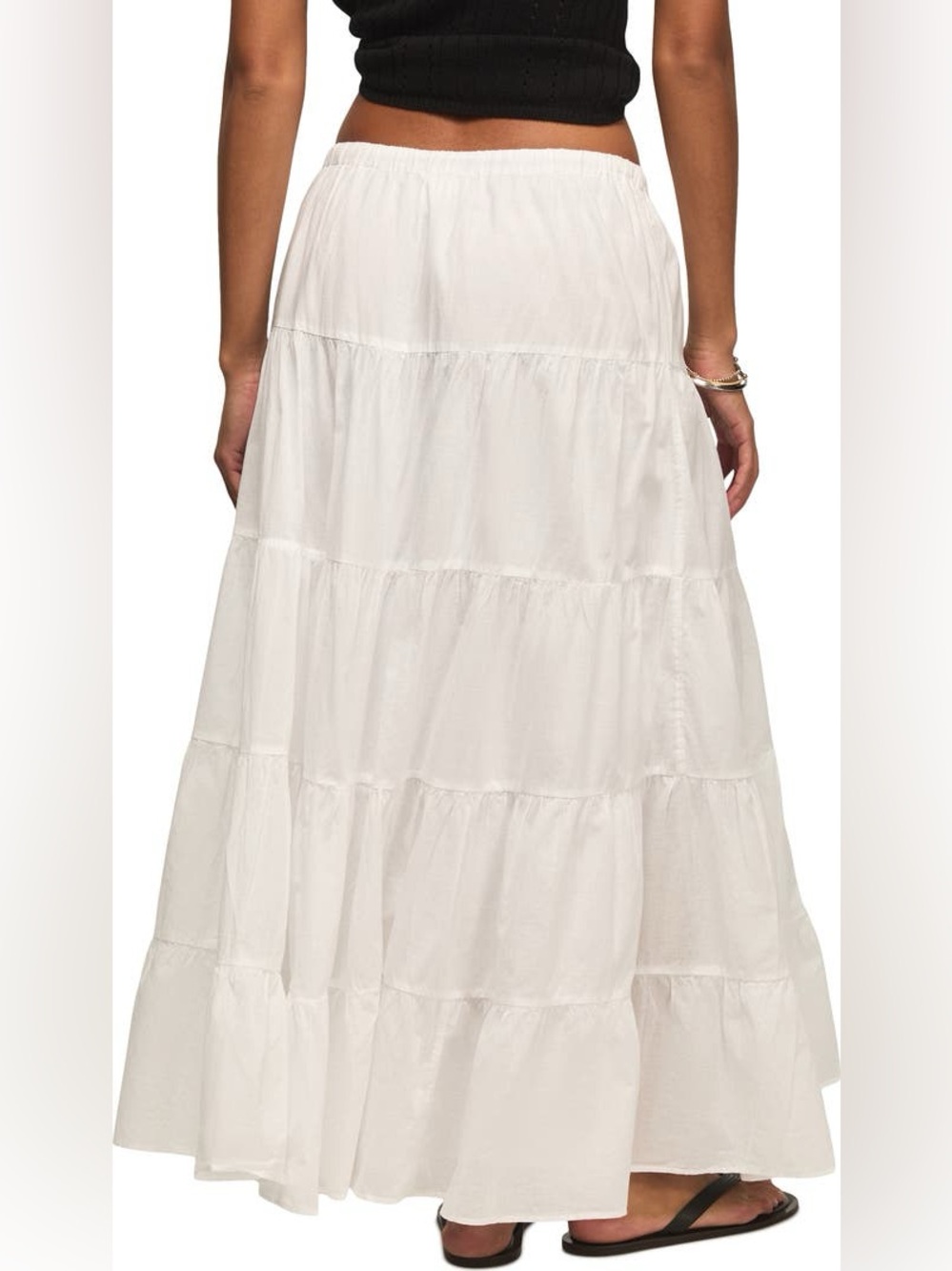 Lucky Brand White Tiered Poplin Maxi Skirt with Drawstring Waist - Picture 2 of 5
